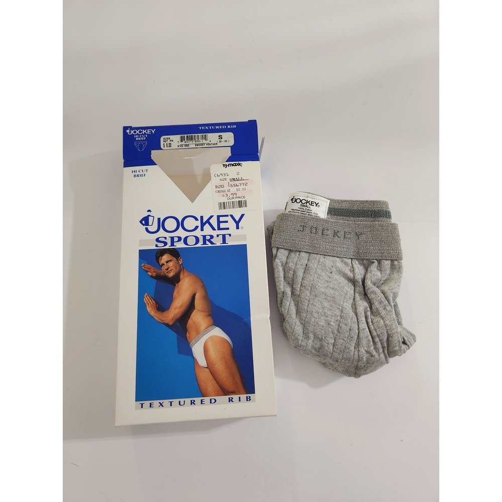 Jockey Sport Brief Gray Textured Rib Hi Cut Vintage 1996 Made in USA Small 28-30